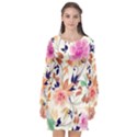 Abstract Floral Background Long Sleeve Chiffon Shift Dress  View1