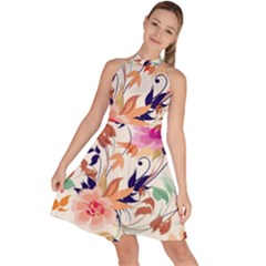 Abstract Floral Background Sleeveless Halter Neck A-line Dress by kyorashop23