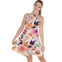 Abstract Floral Background Sleeveless Halter Neck A-Line Dress View1