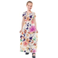 Abstract Floral Background Kids  Short Sleeve Maxi Dress by kyorashop23