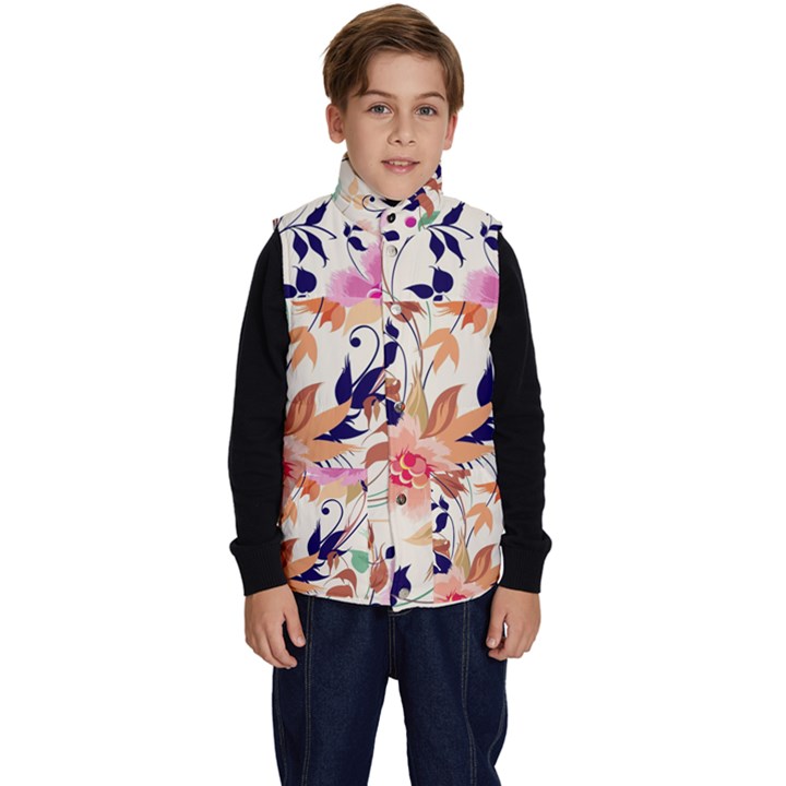 Abstract Floral Background Kid s Button Up Puffer Vest