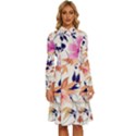 Abstract Floral Background Long Sleeve Shirt Collar A-Line Dress View1