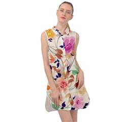 Abstract Floral Background Sleeveless Shirt Dress by kyorashop23