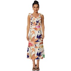 Abstract Floral Background Tie-strap Tiered Midi Chiffon Dress by kyorashop23