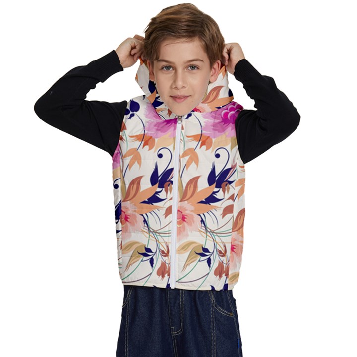 Abstract Floral Background Kids  Stylish Hooded Puffer Vest