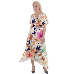 Abstract Floral Background Cross Front Sharkbite Hem Maxi Dress by kyorashop23