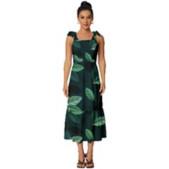 Foliage Tie-strap Tiered Midi Chiffon Dress by HermanTelo