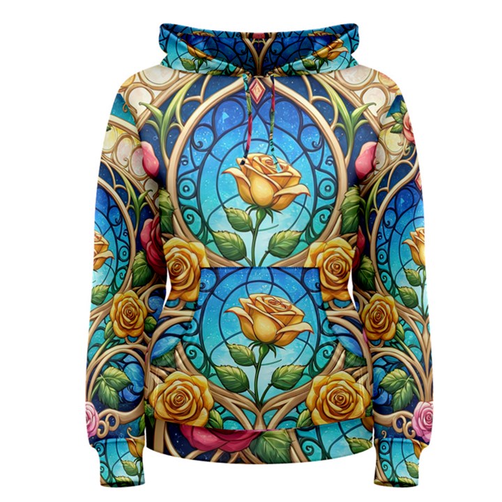 Roses Floral Stained Glass Vibrant Women s Pullover Hoodie