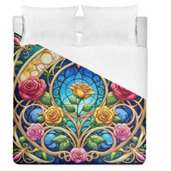 Roses Floral Stained Glass Vibrant Duvet Cover (queen Size) by Grandong