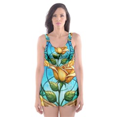 Roses Floral Stained Glass Vibrant Skater Dress Swimsuit by Grandong