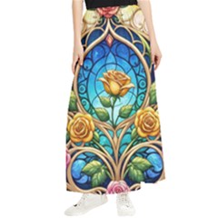 Roses Floral Stained Glass Vibrant Maxi Chiffon Skirt by Grandong