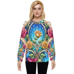 Roses Floral Stained Glass Vibrant Hidden Pocket Sweatshirt by Grandong