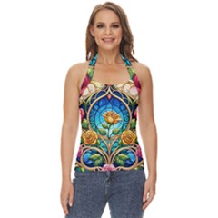 Roses Floral Stained Glass Vibrant Basic Halter Top by Grandong