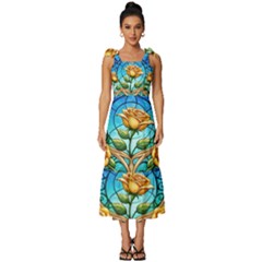 Roses Floral Stained Glass Vibrant Tie-strap Tiered Midi Chiffon Dress by Grandong