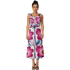 Fantasy Pink Flowers Stained Glass Tie-strap Tiered Midi Chiffon Dress by Grandong