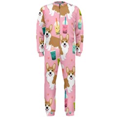 Corgi Bubble Boba Tea Pink Pattern Onepiece Jumpsuit (men) by Salmanaz77