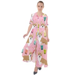 Corgi Bubble Boba Tea Pink Pattern Waist Tie Boho Maxi Dress by Salmanaz77