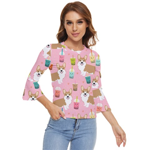 Corgi Bubble Boba Tea Pink Pattern Bell Sleeve Top by Salmanaz77