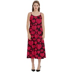 Valentines Day Hearts Pattern Love Red Casual Spaghetti Strap Midi Dress by Maspions