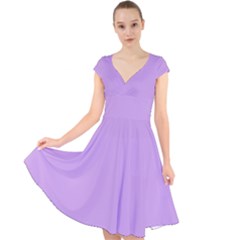 Luscious Lavender Hex #cca3e7 Cap Sleeve Front Wrap Midi Dress by dressshop