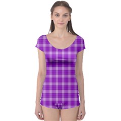 Purple Plaid Tartan 3 Boyleg Leotard  by dressshop