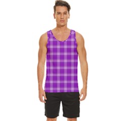 Purple Plaid Tartan 3 Men s Wide Collar Tank Top by dressshop