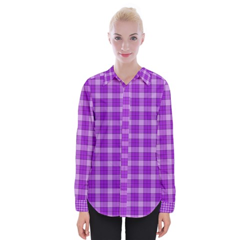 Purple Plaid Tartan 3 Womens Long Sleeve Shirt by dressshop