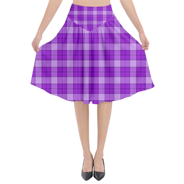 Purple Plaid Tartan 3 Flared Midi Skirt