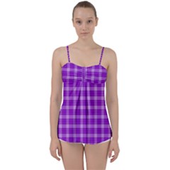 Purple Plaid Tartan 3 Babydoll Tankini Top by dressshop