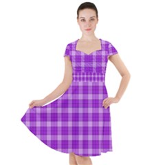 Purple Plaid Tartan 3 Cap Sleeve Midi Dress by dressshop