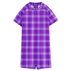 Purple Plaid Tartan 3 Kids  Boyleg Half Suit Swimwear by dressshop