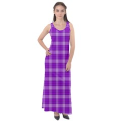 Purple Plaid Tartan 3 Sleeveless Velour Maxi Dress by dressshop