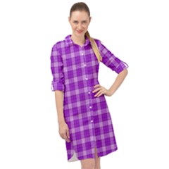 Purple Plaid Tartan 3 Long Sleeve Mini Shirt Dress by dressshop