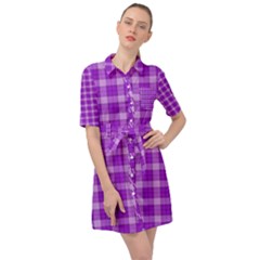 Purple Plaid Tartan 3 Belted Shirt Dress by dressshop