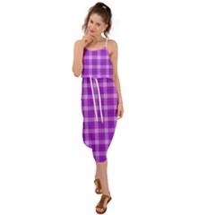 Purple Plaid Tartan 3 Waist Tie Cover Up Chiffon Dress by dressshop