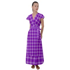 Purple Plaid Tartan 3 Flutter Sleeve Maxi Dress by dressshop