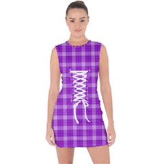 Purple Plaid Tartan 3 Lace Up Front Bodycon Dress by dressshop