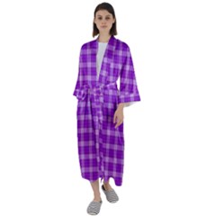 Purple Plaid Tartan 3 Maxi Satin Kimono by dressshop