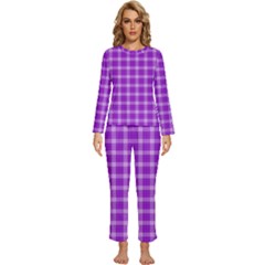 Purple Plaid Tartan 3 Womens  Long Sleeve Lightweight Pajamas Set by dressshop