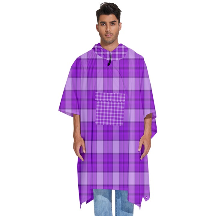 Purple Plaid Tartan 3 Men s Hooded Rain Ponchos