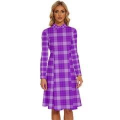 Purple Plaid Tartan 3 Long Sleeve Shirt Collar A-line Dress by dressshop