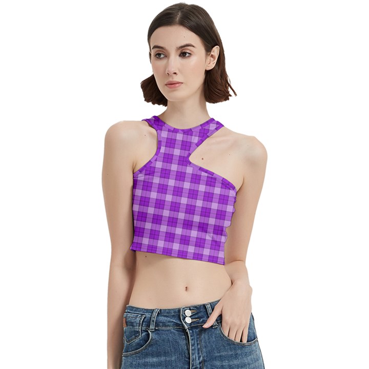 Purple Plaid Tartan 3 Cut Out Top