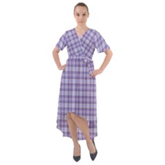 Purple Plaid Tartan 2 Front Wrap High Low Dress by dressshop