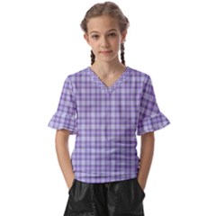 Purple Plaid Tartan 2 Kids  V-neck Horn Sleeve Blouse by dressshop