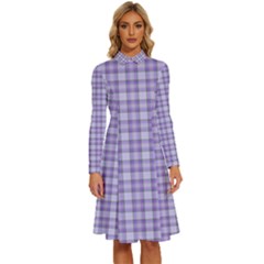 Purple Plaid Tartan 2 Long Sleeve Shirt Collar A-line Dress by dressshop