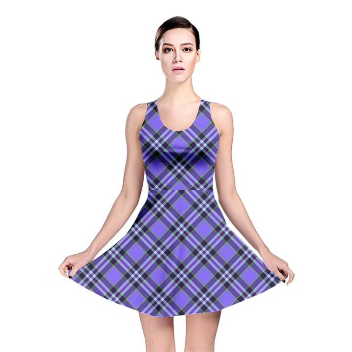 Blue Tartan Plaid 1 Diagonal Reversible Skater Dress