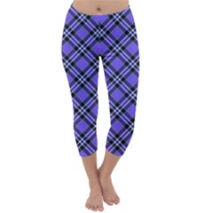 Blue Tartan Plaid 1 Diagonal Capri Winter Leggings  by dressshop