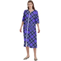 Blue Tartan Plaid 1 Diagonal Women s Cotton 3/4 Sleeve Nightgown by dressshop