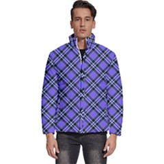 Blue Tartan Plaid 1 Diagonal Men s Puffer Bubble Jacket Coat by dressshop