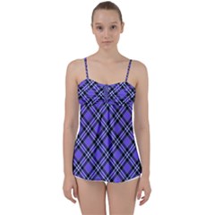 Blue Tartan Plaid 1 Diagonal Babydoll Tankini Top by dressshop